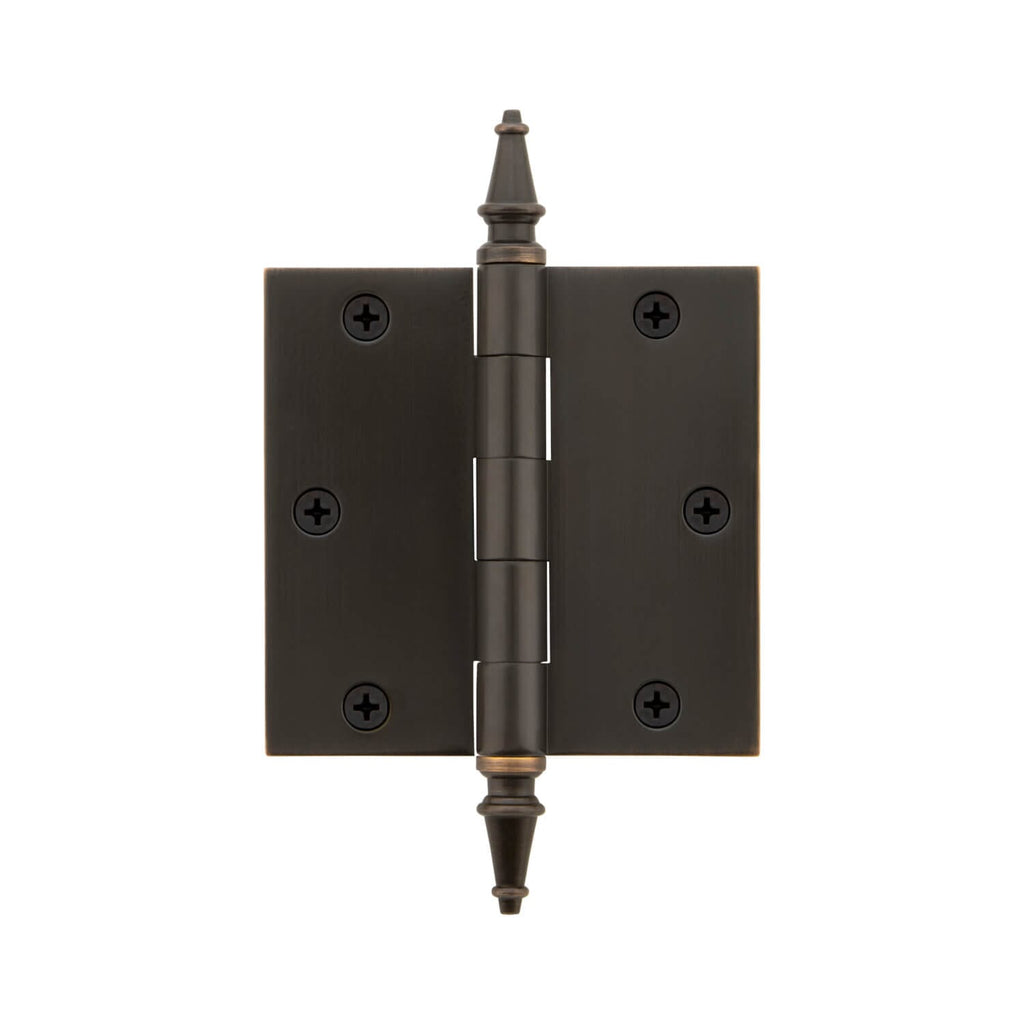 3.5" Steeple Tip Residential Hinge with Square Corners in Timeless Bronze