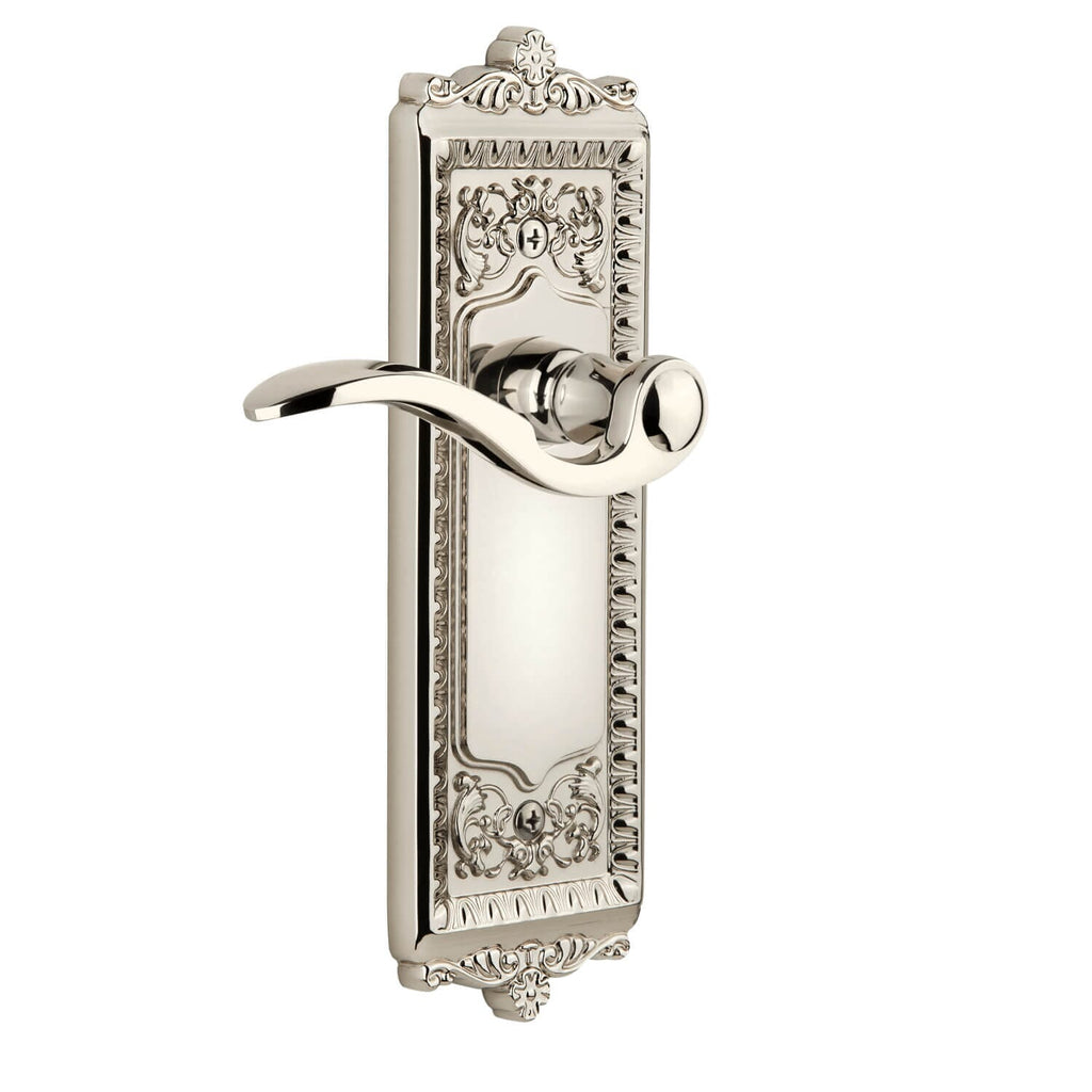 Windsor Long Plate with Bellagio Lever in Polished Nickel