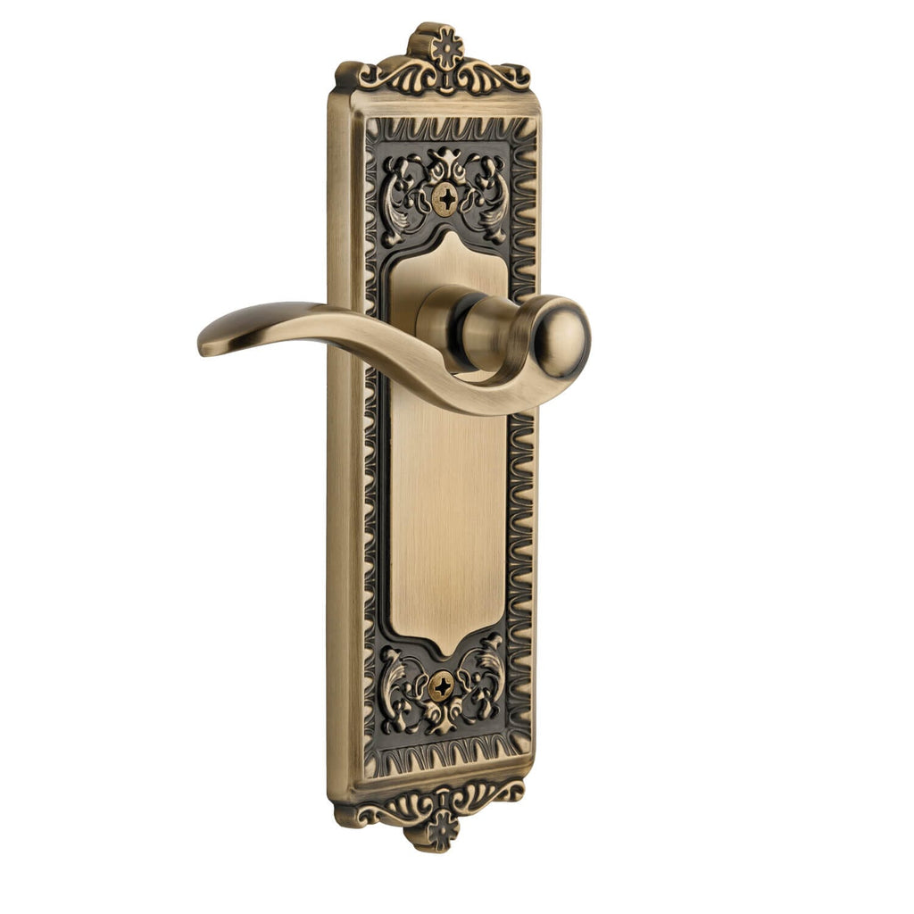 Windsor Long Plate with Bellagio Lever in Vintage Brass