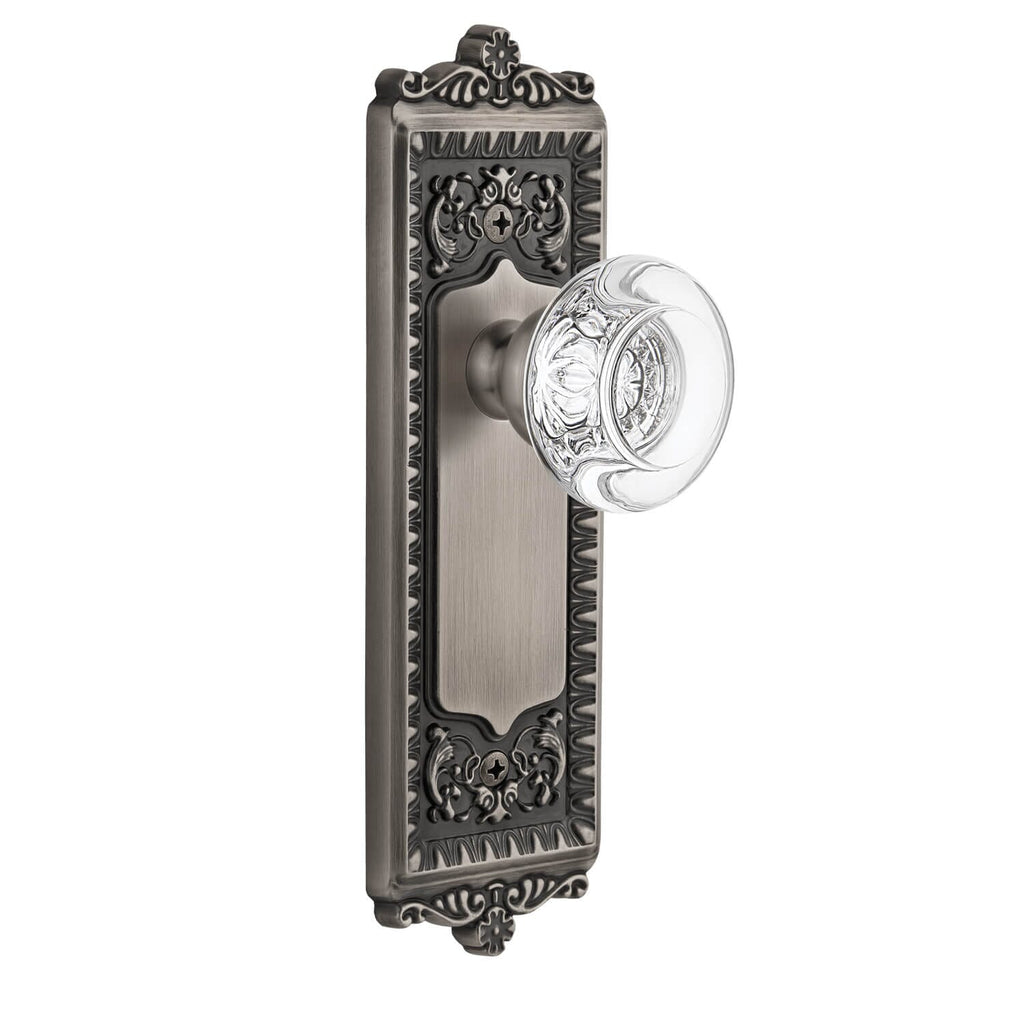 Windsor Long Plate with Bordeaux Crystal Knob in Antique Pewter