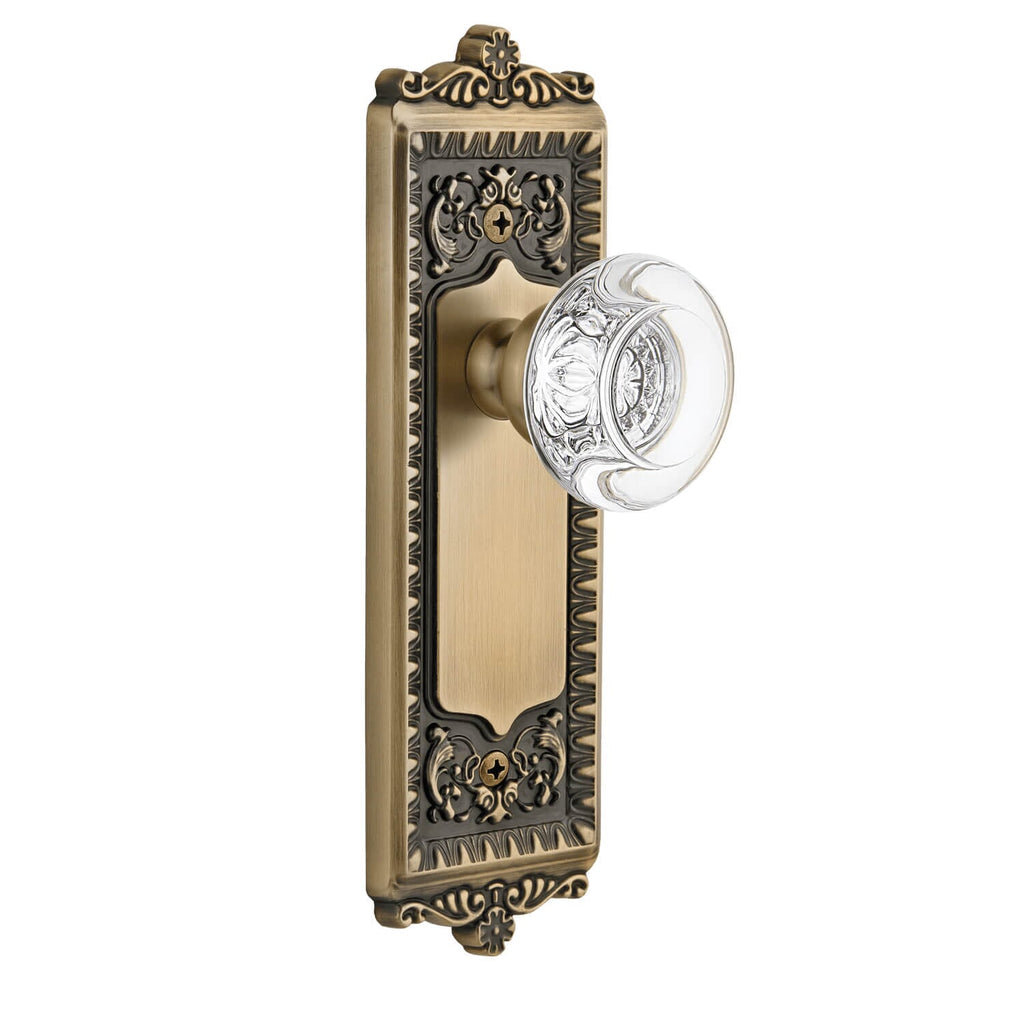 Windsor Long Plate with Bordeaux Crystal Knob in Vintage Brass