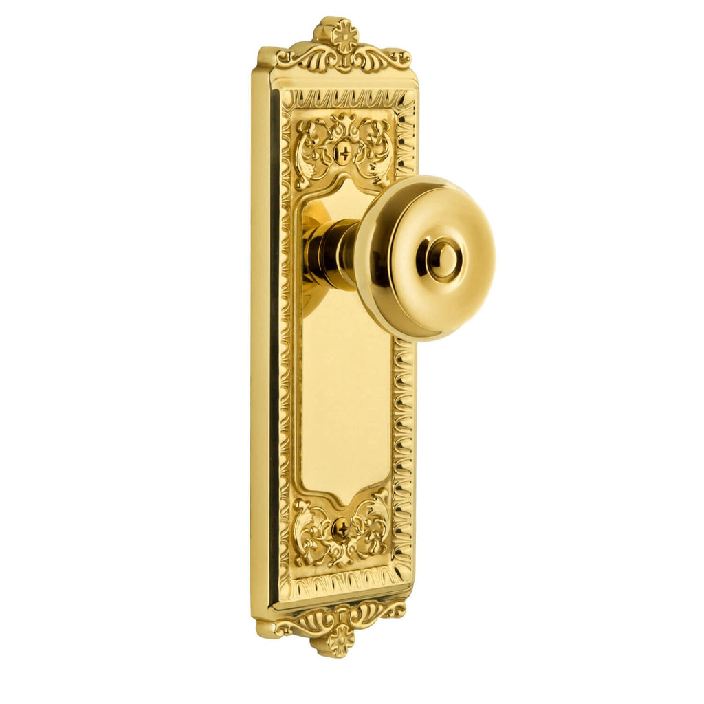 Windsor Long Plate with Bouton Knob in Polished Brass