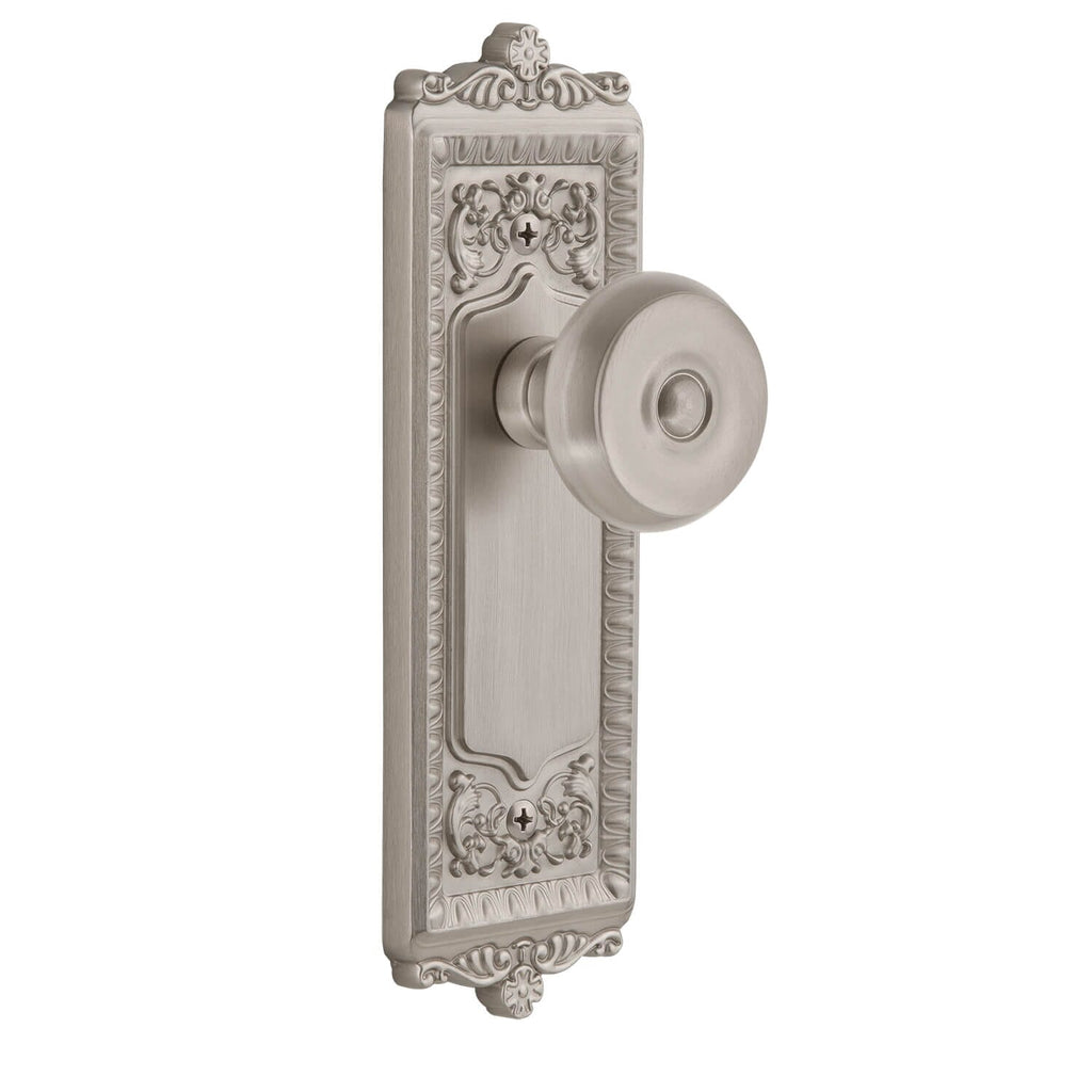 Windsor Long Plate with Bouton Knob in Satin Nickel