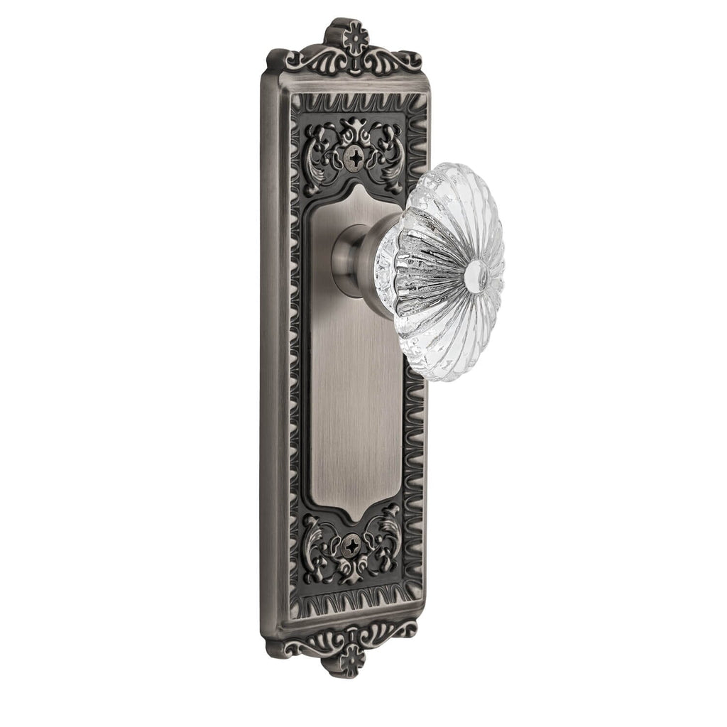 Windsor Long Plate with Burgundy Crystal Knob in Antique Pewter