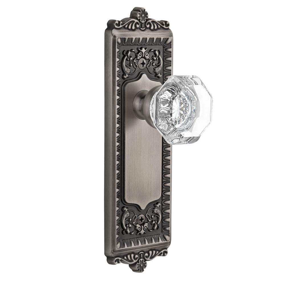 Windsor Long Plate with Chambord Crystal Knob in Antique Pewter