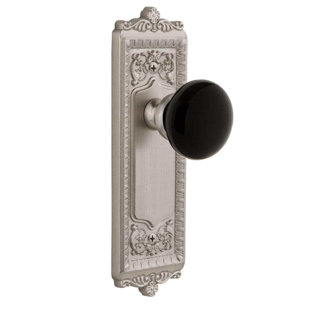 Windsor Long Plate with Coventry Knob in Satin Nickel