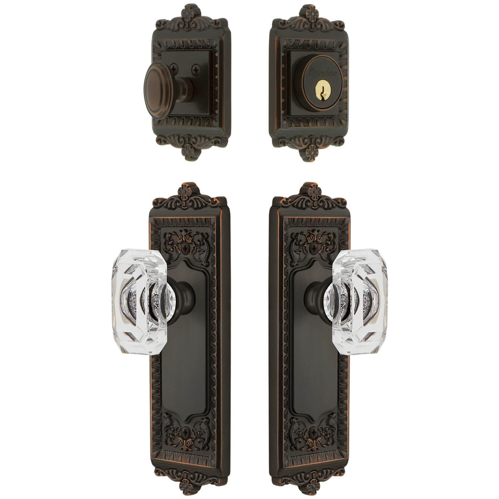 Windsor Long Plate Entry Set with Baguette Clear Crystal Knob in Timeless Bronze