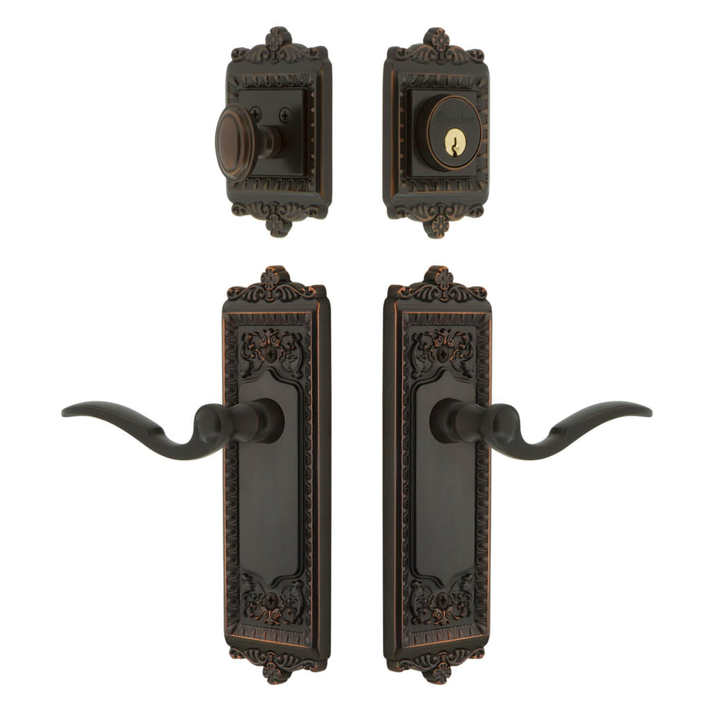 Windsor Long Plate Entry Set with Bellagio Lever in Timeless Bronze