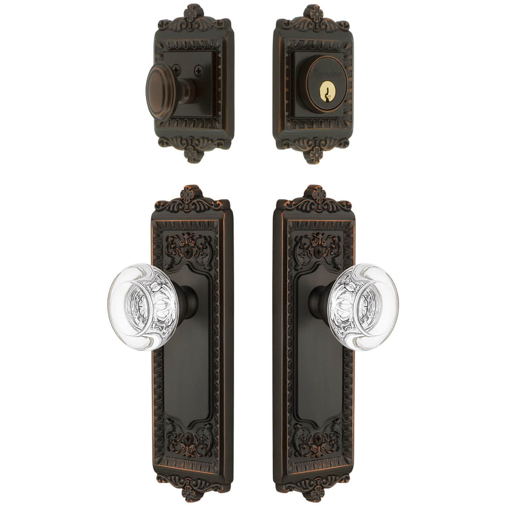 Windsor Long Plate Entry Set with Bordeaux Crystal Knob in Timeless Bronze