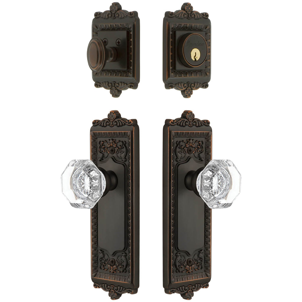 Windsor Long Plate Entry Set with Chambord Crystal Knob in Timeless Bronze