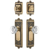 Windsor Long Plate Entry Set with Chambord Crystal Knob in Vintage Brass