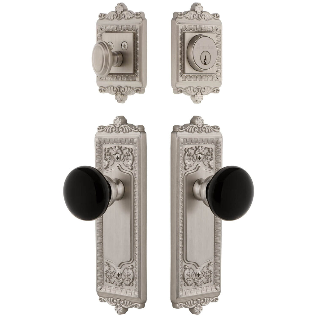 Windsor Long Plate Entry Set with Coventry Knob in Satin Nickel