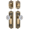 Windsor Long Plate Entry Set with Fontainebleau Crystal Knob in Vintage Brass
