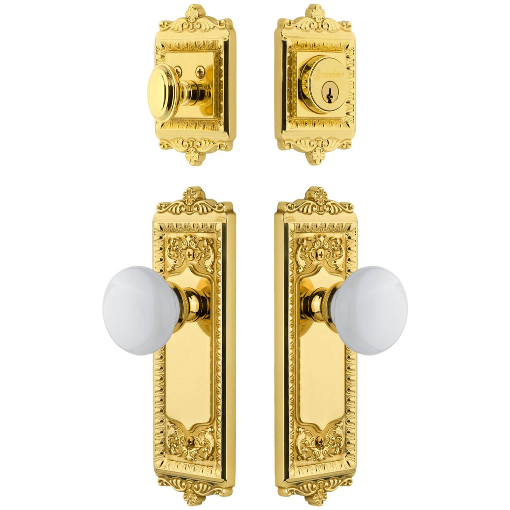 Windsor Long Plate Entry Set with Hyde Park Knob in Lifetime Brass