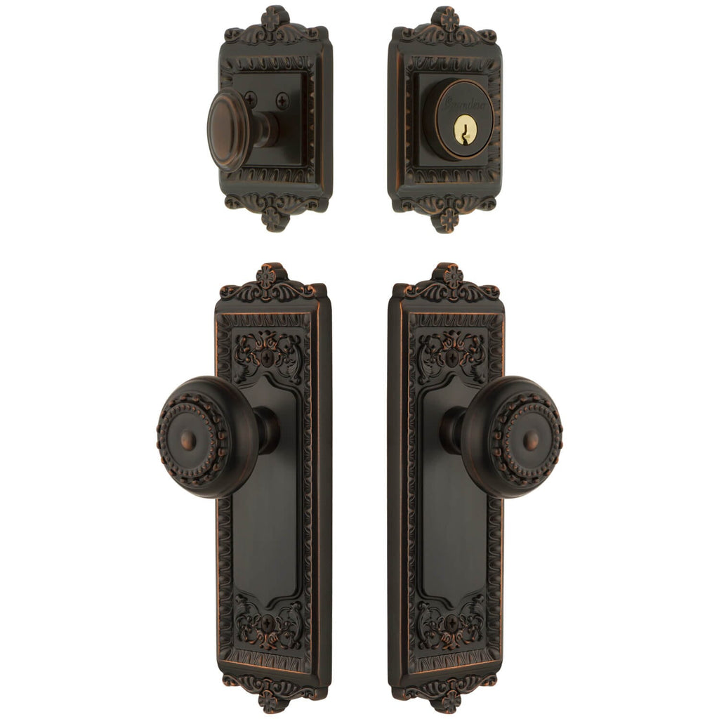 Windsor Long Plate Entry Set with Parthenon Knob in Timeless Bronze