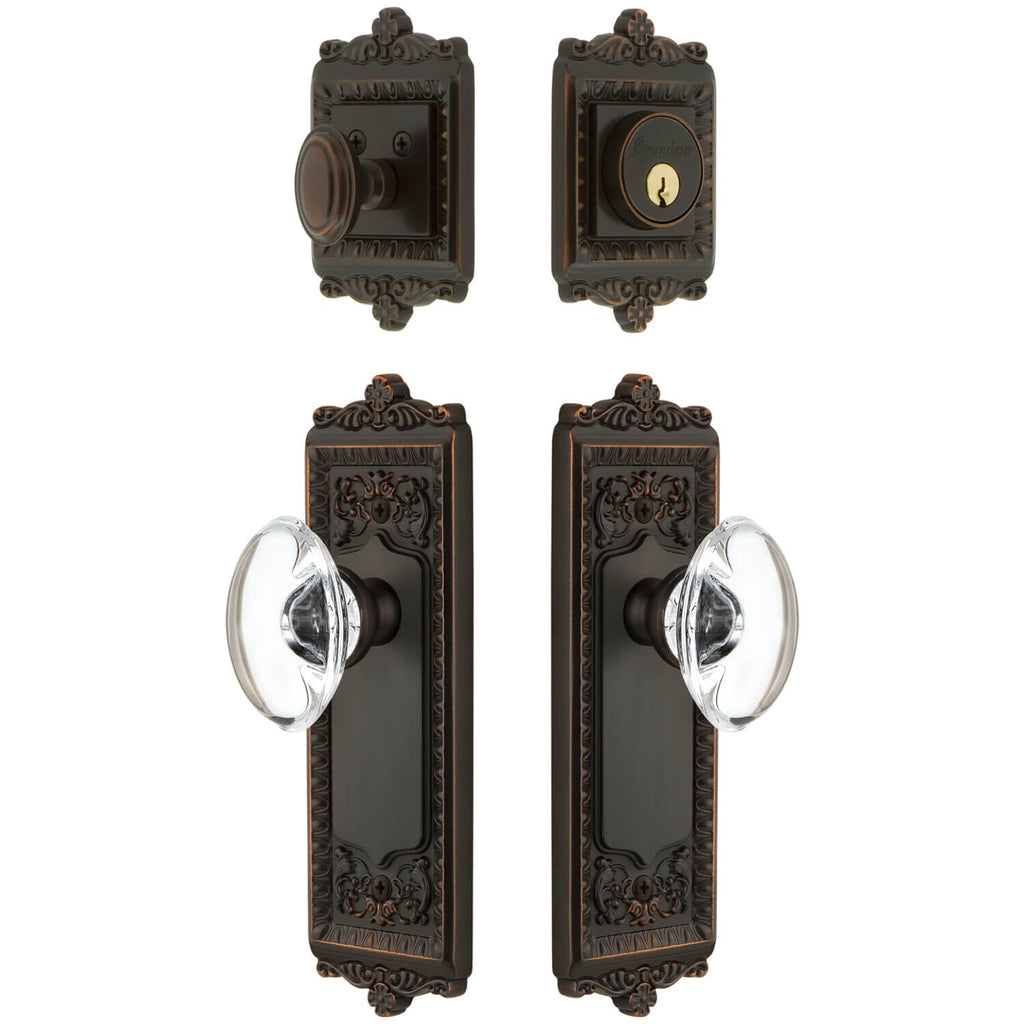 Windsor Long Plate Entry Set with Provence Crystal Knob in Timeless Bronze