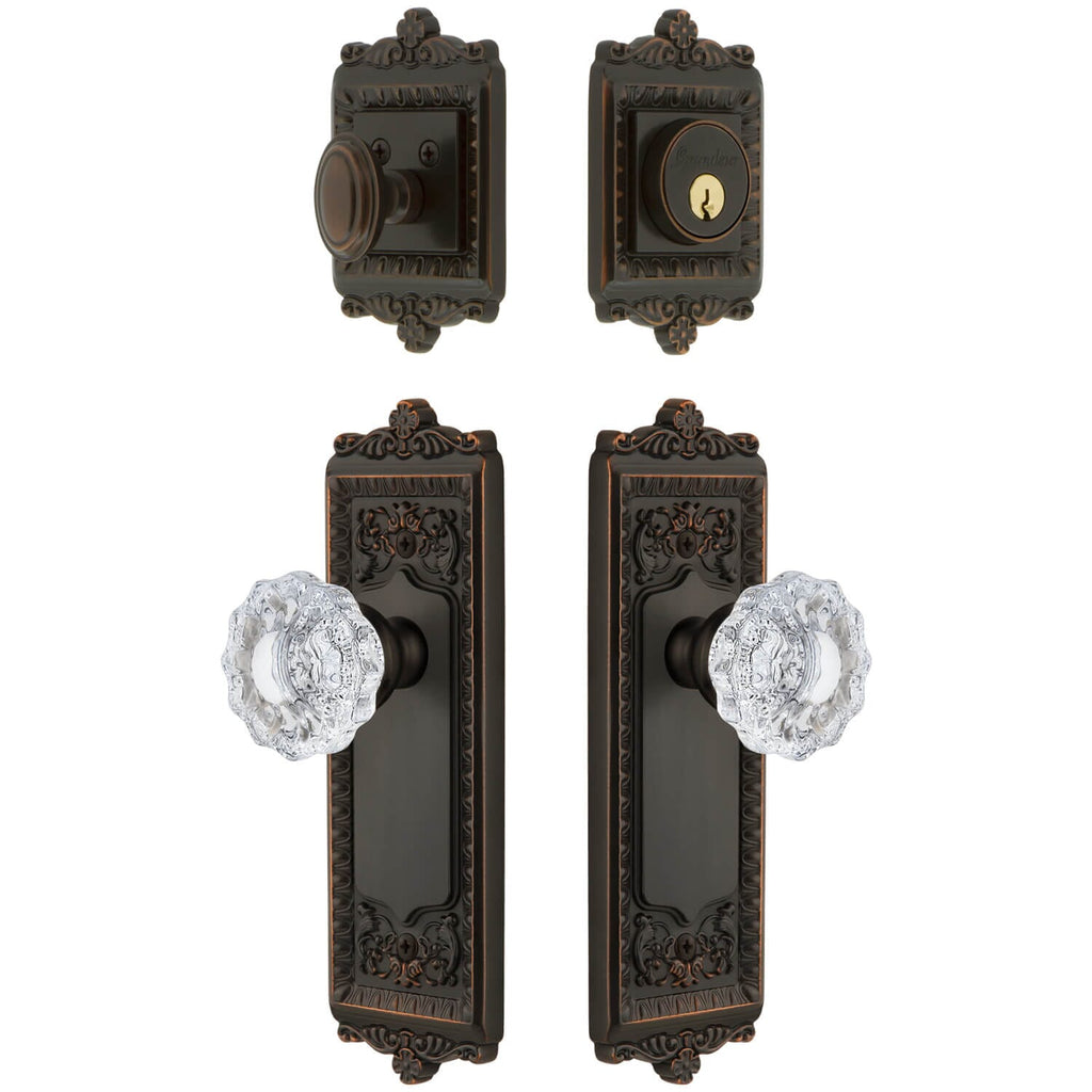 Windsor Long Plate Entry Set with Versailles Crystal Knob in Timeless Bronze