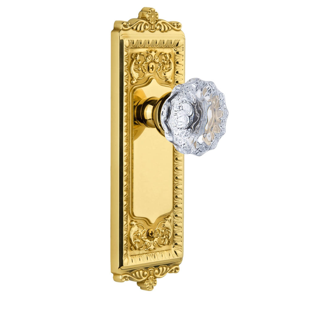 Windsor Long Plate with Fontainebleau Crystal Knob in Lifetime Brass
