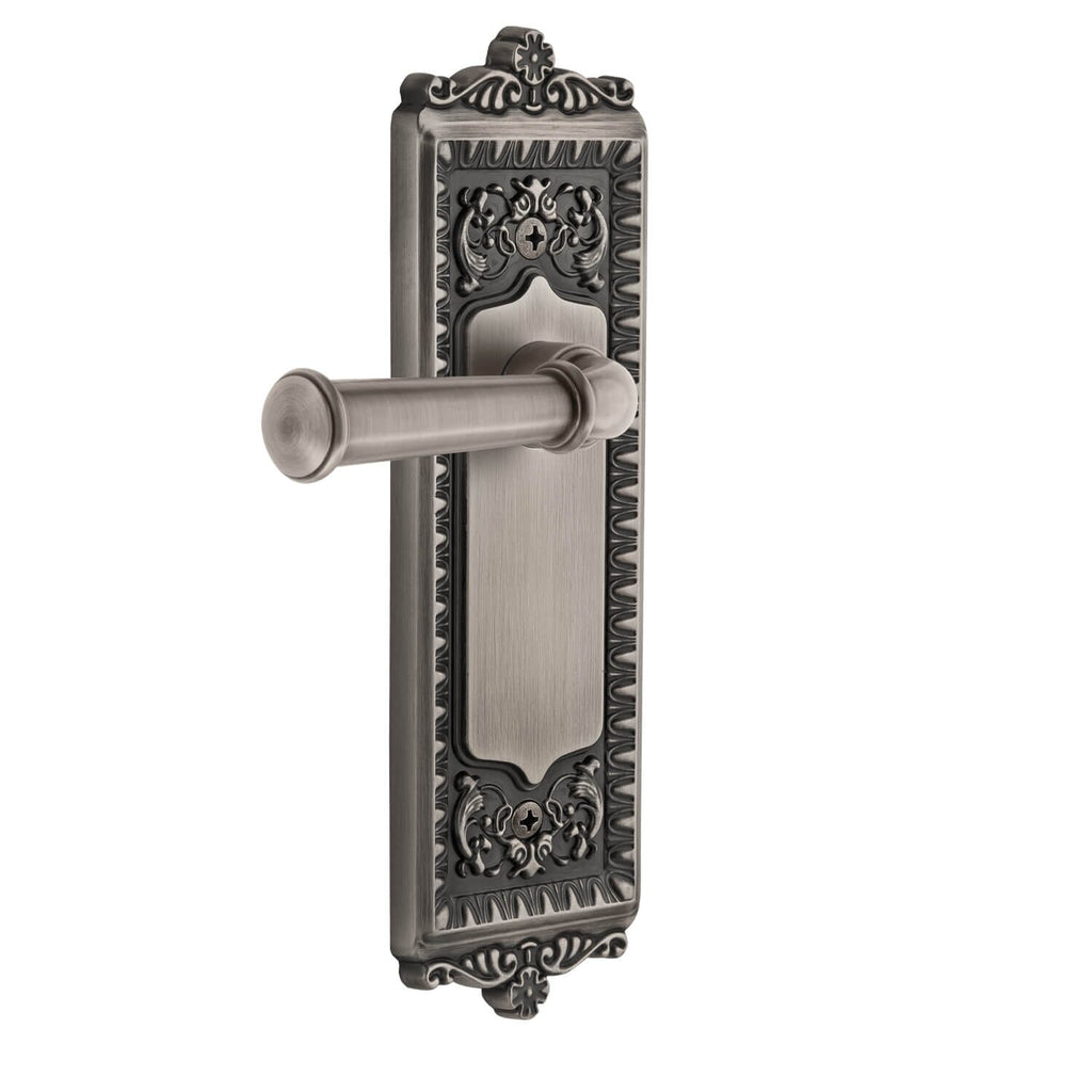 Windsor Long Plate with Georgetown Lever in Antique Pewter