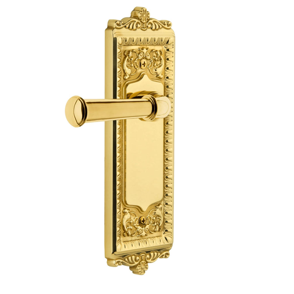 Windsor Long Plate with Georgetown Lever in Polished Brass