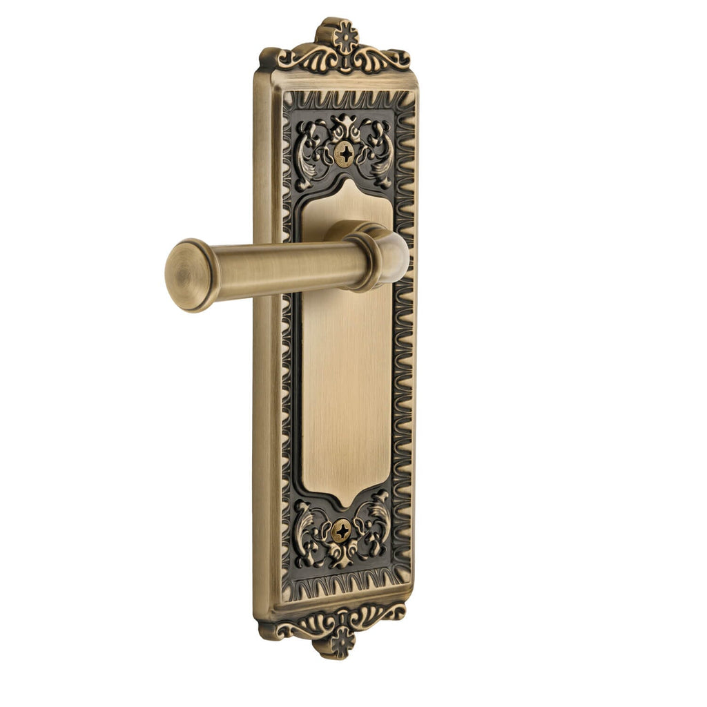 Windsor Long Plate with Georgetown Lever in Vintage Brass