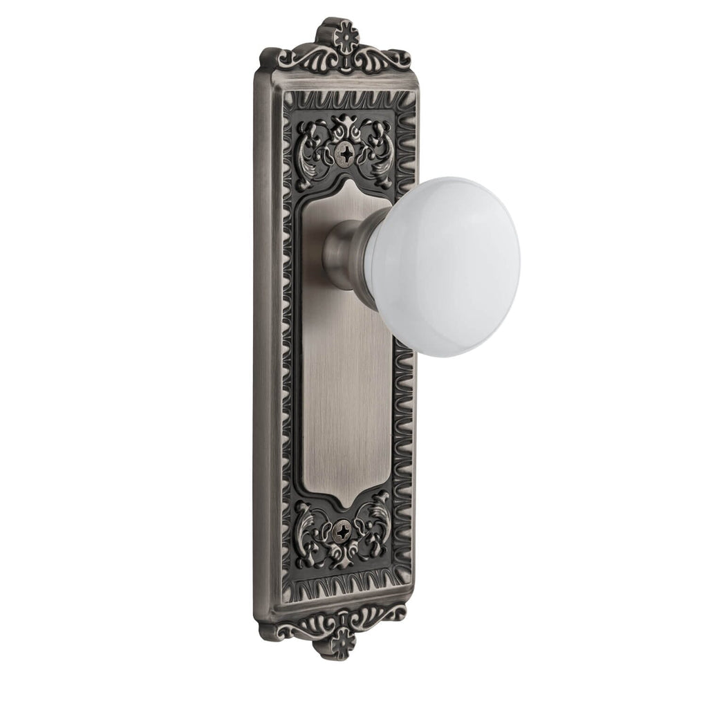 Windsor Long Plate with Hyde Park Knob in Antique Pewter