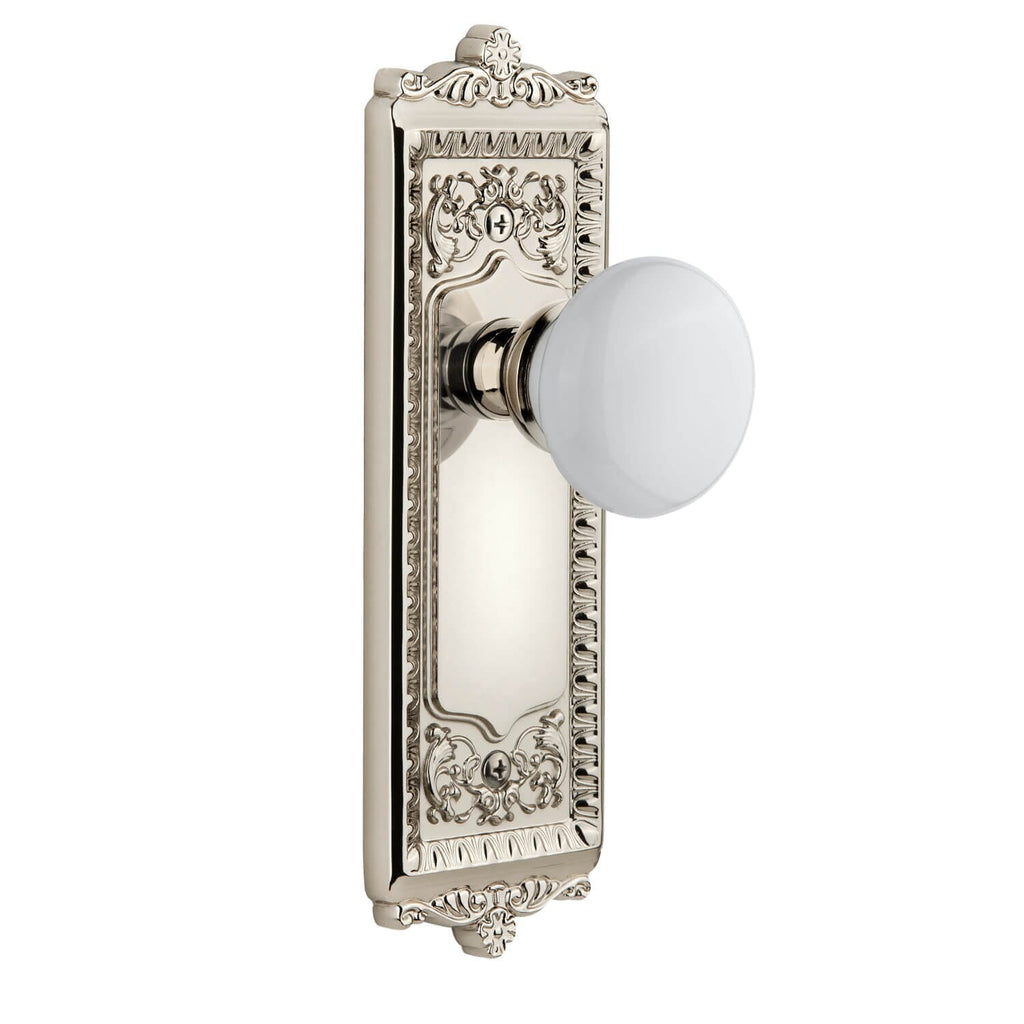 Windsor Long Plate with Hyde Park Knob in Polished Nickel