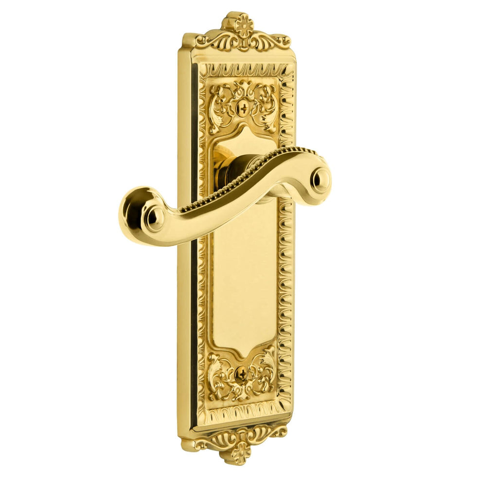 Windsor Long Plate with Newport Lever in Polished Brass