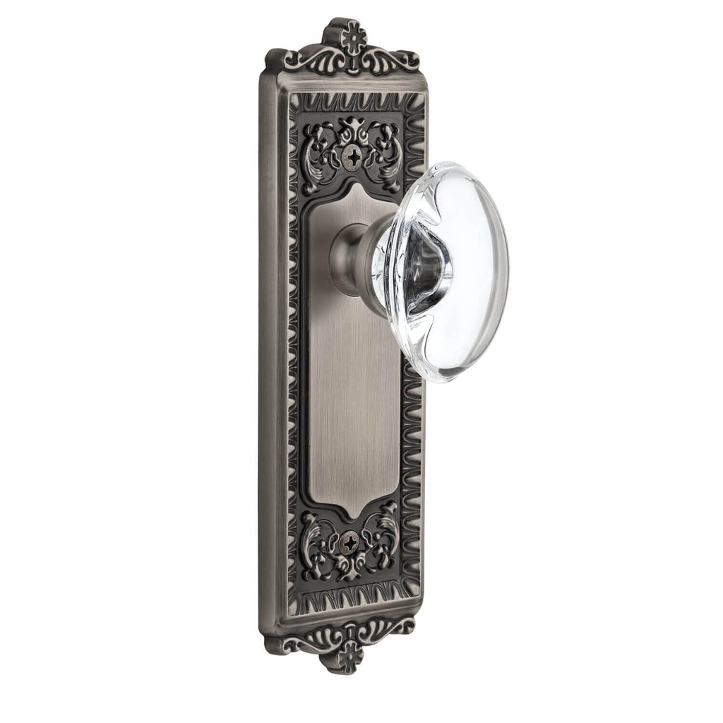 Windsor Long Plate with Provence Crystal Knob in Antique Pewter