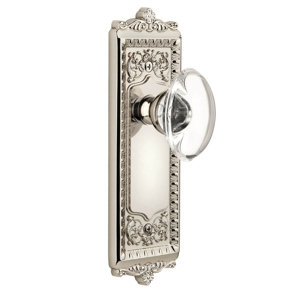 Windsor Long Plate with Provence Crystal Knob in Polished Nickel