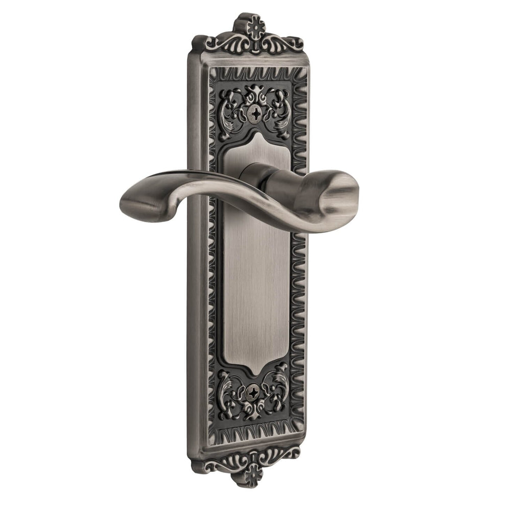 Windsor Long Plate with Portofino Lever in Antique Pewter