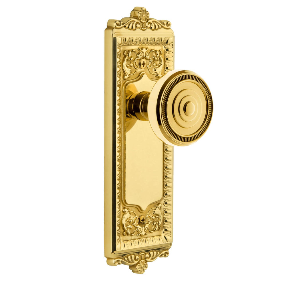 Windsor Long Plate with Soleil Knob in Polished Brass