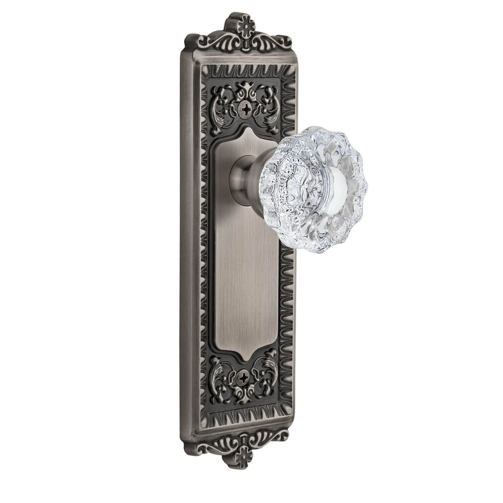 Windsor Long Plate with Versailles Crystal Knob in Antique Pewter
