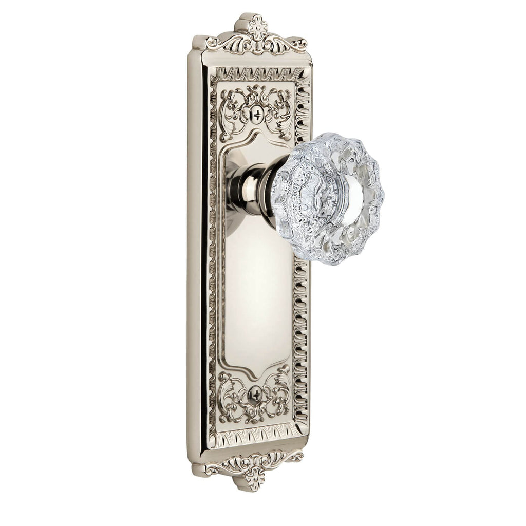 Windsor Long Plate with Versailles Crystal Knob in Polished Nickel